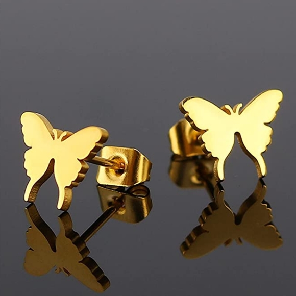New Little Gold Butterflies Golden Butterfly Earrings Minimalist NWT - Picture 1 of 6